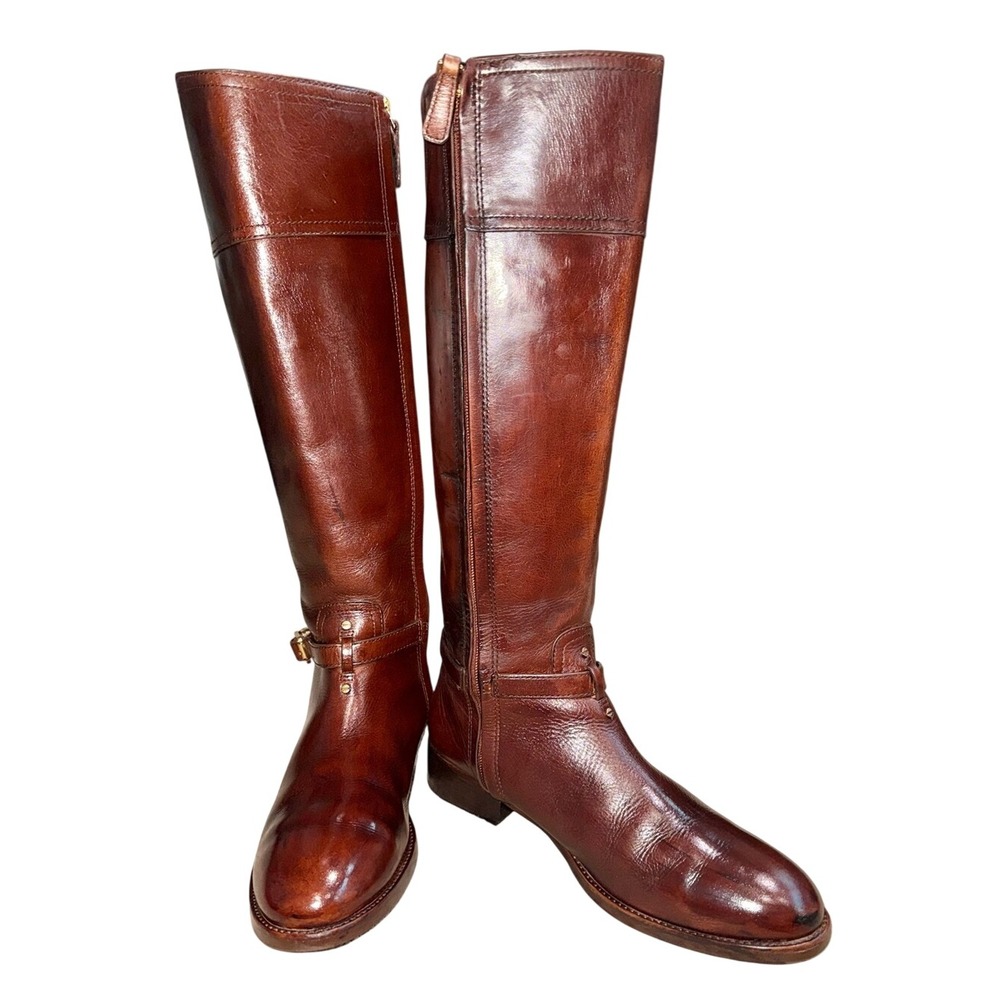 TORY BURCH Brown Leather Tall Riding Equestrian Boots Gold Hardware | Sz 10.5M - Picture 6 of 13